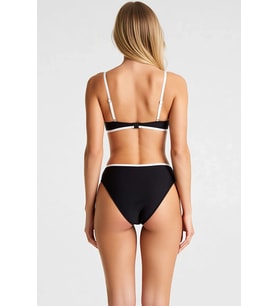 Kadın Bikini Takımı Bralette Kaplı Kolsuz Örme Raşel Kumaş Yüksek Bel Slip Alt Biyeli Renk Bloklu