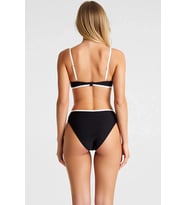 Kadın Bikini Takımı Bralette Kaplı Kolsuz Örme Raşel Kumaş Yüksek Bel Slip Alt Biyeli Renk Bloklu