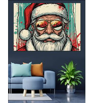 Gözlüklü Ve Sakallı Noel Baba Dekoratif Kanvas - Mdf Ahşap Tablo