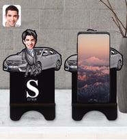 BK Gift Kişiye Özel Plakalı Erkek Honda Civic Karikatürlü Ahşap Biblo Telefon Standı-1
