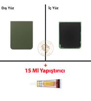 Samsung Galaxy Z Flip 4 Yeşil Renk Arka Kapak + B7000 Yapıştırıcı Arka Cam Batarya Kapağı Pil Kapağı Lazer Kesim Back Cover Galaxy Z Flip 4 Uyumlu
