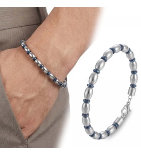 Moncuk Design Mavi Ve Gümüş Hematit Doğal Taşlı Ayaranabilir Çelik Zincir Bileklik 33512B10D1