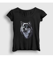 Presmono Kadın Siyah Siberian Wolf Kurt T-Shirt 307243tt