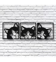 KEDİ AHŞAP MDF DUVAR DEKORU TABLO 3 LÜ SET (Siyah)