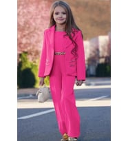 Kız Çocuk Blazer Ceket ve Zincir Detaylı Fuşya Tulum