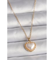 316L Çelik Gold Renk Zincir 3D İnci Kalp Model Kadın Kolye - TJ-BKO9713