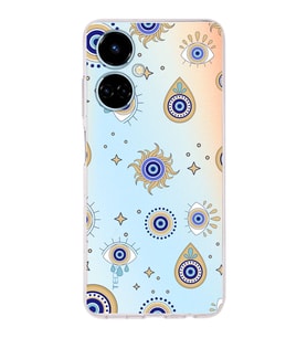 PrintiFy Tecno Camon 19 ile Uyumlu Nazar Boncuğu 5  Kamera Korumalı Şeffaf Silikon Kılıf
