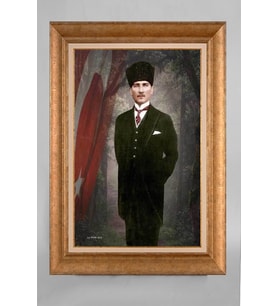 Altın Varaklı Paspartulu Çerçeveli Atatürk Tablo sd312