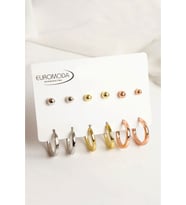 Gold Gümüş ve Rose Renkleri Halka ve Top Küpe Seti