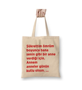 Anneler Günü Annelere Hediye 034 Beyaz Bez Çanta Uzun Saplı Alışveriş Çantası Plaj Çantası