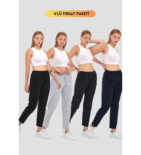 METALIC 4'lü Kadın Lacivert Klasik Cepli Eşofman Altı (Karışık)