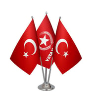 Masa Üstü Vatan Partisi Bayrağı Türk Bayrağı Üçlü Krom Direk Masa Bayrak Seti