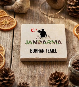Kişiye Özel Jandarma Bardak Altlığı  Hediyesi (Krem)