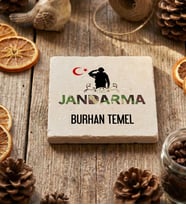 Kişiye Özel Jandarma Bardak Altlığı  Hediyesi (Krem)