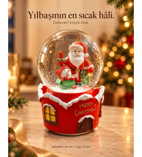 Noel Baba ve Kardan Adam Figürlü Ev Tasarımlı Yılbaşı Kar Küresi – 16 cm