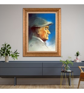 Altın Varaklı Çerçeveli Paspartulu Atatürk Tablo DC1400 (Gold)