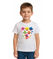 Unisex Baby Shark Baskılı Çocuk Tişört pamuklu penye kumaş (Beyaz)
