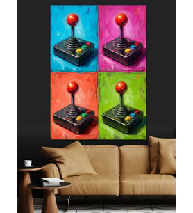 Dört Renkli Pop Art Atari Kolu Dekoratif Kanvas - Mdf Ahşap Tablo