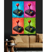 Dört Renkli Pop Art Atari Kolu Dekoratif Kanvas - Mdf Ahşap Tablo