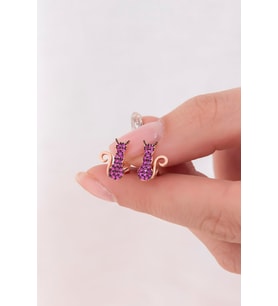 925 Ayar Minik Pembe Kedi Küpe Kadın Gümüş Küpe