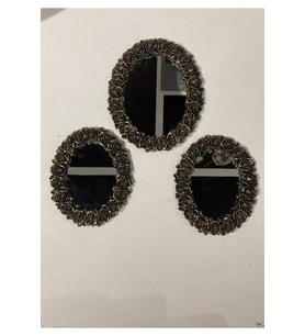 Dekoratif Polyester Üçlü Otantik Çiçek Desenli Ayna Takımı Gold Siyah Eskitme