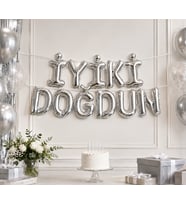 İyi Ki Doğdun Gümüş Folyo Balon Yazı Seti 15 Parça İpli Doğum Günü Parti Süsü Dekoru