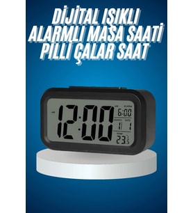 Mey İthalat® Işıklı Dereceli Masa Ofis Saati Alarmlı Termometre Takvim Çalar Saat