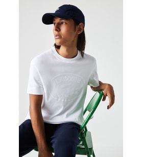 Lacoste Relaxed Fit Mens Tee Bisiklet Yaka Organik Pamuk Erkek Tişört Beyaz