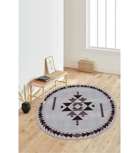 Dijital Baskılı Kaymaz Taban Yıkanabilir Yuvarlak Salon Halısı Koridor Halısı Paspas NDY-SD-1058 (Gri)