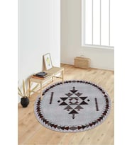 Dijital Baskılı Kaymaz Taban Yıkanabilir Yuvarlak Salon Halısı Koridor Halısı Paspas NDY-SD-1058 (Gri)