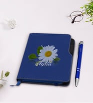 BK Gift Kişiye Özel Papatya Temalı Lacivert Termo Deri Defter Kalem Seti-4