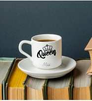 Queen Baskılı Türk Kahvesi Fincanı Kişiye Özel