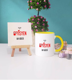 Optisyen Kupa Bardak Sarı Dekoratif Taş Baskı