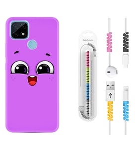Realme C11 C21 C21Y C25Y C11 2021 Kılıf Kablo Koruma Spiral Silikon Purple Sweety 1717