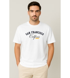 Erkek - Kadın %100 Pamuk San Francisco Baskılı Yarım Kollu Bisiklet Yaka T-Shirt
