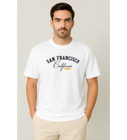 Erkek - Kadın %100 Pamuk San Francisco Baskılı Yarım Kollu Bisiklet Yaka T-Shirt (Beyaz)