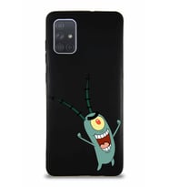 Samsung Galaxy A71 Soft Premier Kapak Plankton Tasarımlı Silikon Kılıf - Siyah (Şeffaf)