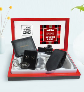 BK Gift Kişiye Özel Dünyanın En İyi Babası Tasarımlı Mesajlı Kutuda Cüzdan Çakmak  Anahtarlık Kravat ve Kol Düğmesi Hediye Seti-4