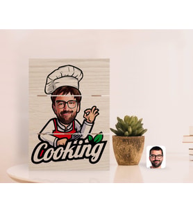 BK Gift Kişiye Özel Erkek Chef Karikatürlü Otantik Masaüstü Ahşap Palet Çerçeve-14 (Beyaz)