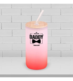 BK Gift İsimli Dad Tasarımlı Kırmızı Renk Pipetli Buzlu Cam Bardak 600ml - 2, Babaya Hediye, Doğum Günü Hediyesi