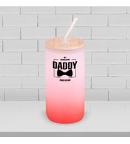 BK Gift İsimli Dad Tasarımlı Kırmızı Renk Pipetli Buzlu Cam Bardak 600ml - 2, Babaya Hediye, Doğum Günü Hediyesi