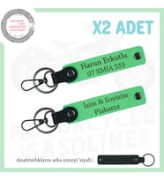 Kompakt ve Kullanışlı, Kişiye Özel Plaka ve İsim Yazılı Deri 2’li Anahtarlık Set, Fıstık Yeşil-siyah