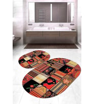 Dijital Baskılı Kaymaz Taban Yıkanabilir Oval 2'li Klozet Takımı Banyo Paspası NOKZ-HY-1104 (Çok Renkli)