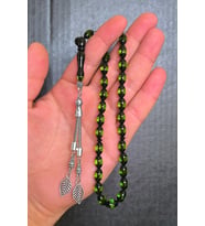 Erkek Sürmeli Toz Kehribar Tesbih Yeşil BT013 (Yeşil-Siyah)