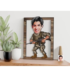BK Gift Kişiye Özel Asker Karikatürlü 3D Ahşap Tablo, Sevgiliye Hediye, Arkadaşa Hediye, Yıl Dönümü Hediyesi, Doğum Günü Hediyesi-1