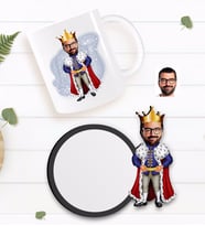BK Gift Kişiye Özel Kral Karikatürlü Beyaz Kupa ve Ahşap Bardak Altlığı Hediye Seti-1