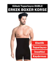 Özel Üretim Göbek Kalça Toparlayıcı Sıkılaştırıcı Bel Düzleştirici İnceltici Erkek Duble Boxer Korse (Siyah)