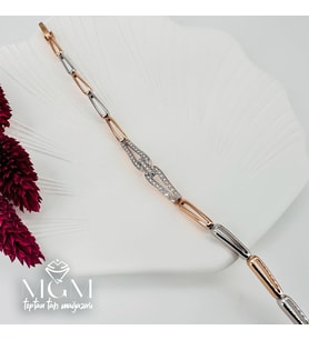 Rodyum+Rose Zirkon Taşlı Pirinç Bileklikler 16,5+2 Cm - Kbl0061