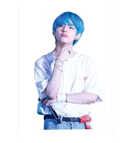 Mavi Saçlı Kim Taehyung/v  Kendini Sev Tablo Ahşap Poster Dekoratif Kod436