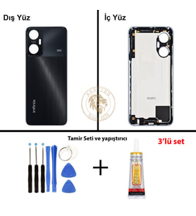 Infinix Hot 20 5G Siyah Uyumlu Arka Kapak + Yapıştırıcı ve Vida Seti Arka Cam Batarya Pil Kapağı